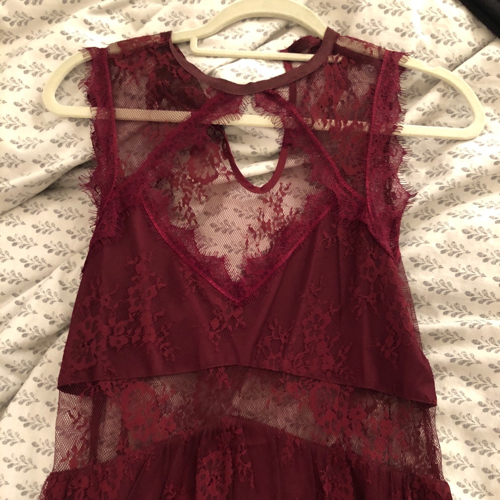 Burgundy lace cut out dress!